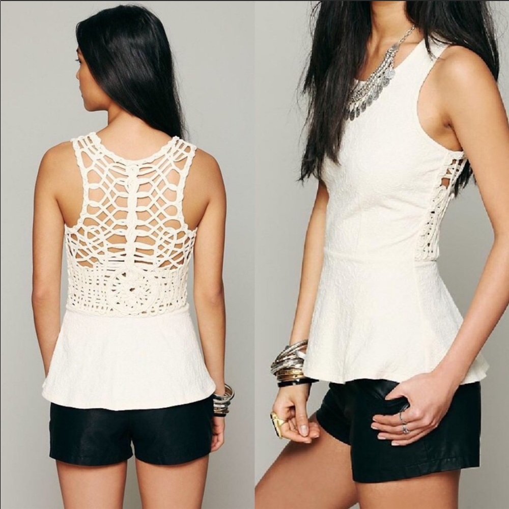Free People Ivory Affairs in Versailles Peplum Top